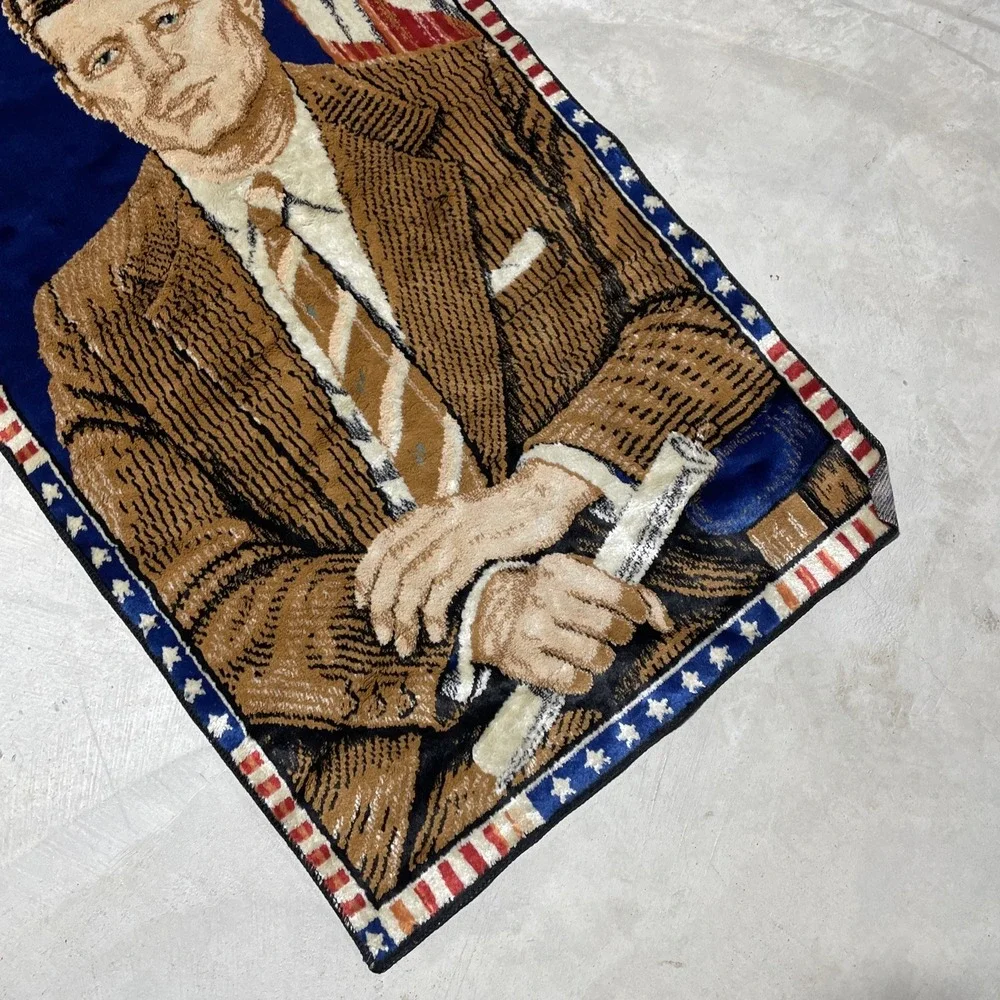 VTG 1964 John F Kennedy Ramallah Trading Co. Tapestry Rug Banner 20X38 Wall Art